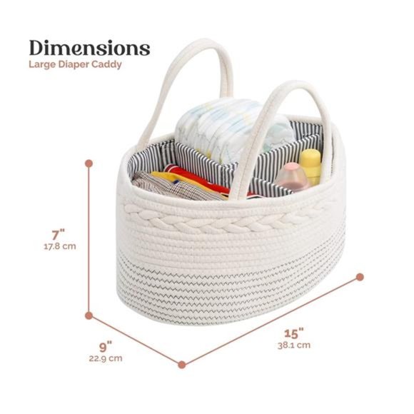 luxury little Diaper Caddy Organizer, Large Cotton Rope Nursery Basket - Picture 2 of 6